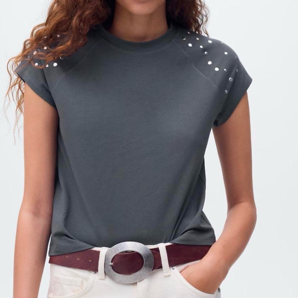 Mango Dark Gray Studded Crop Top